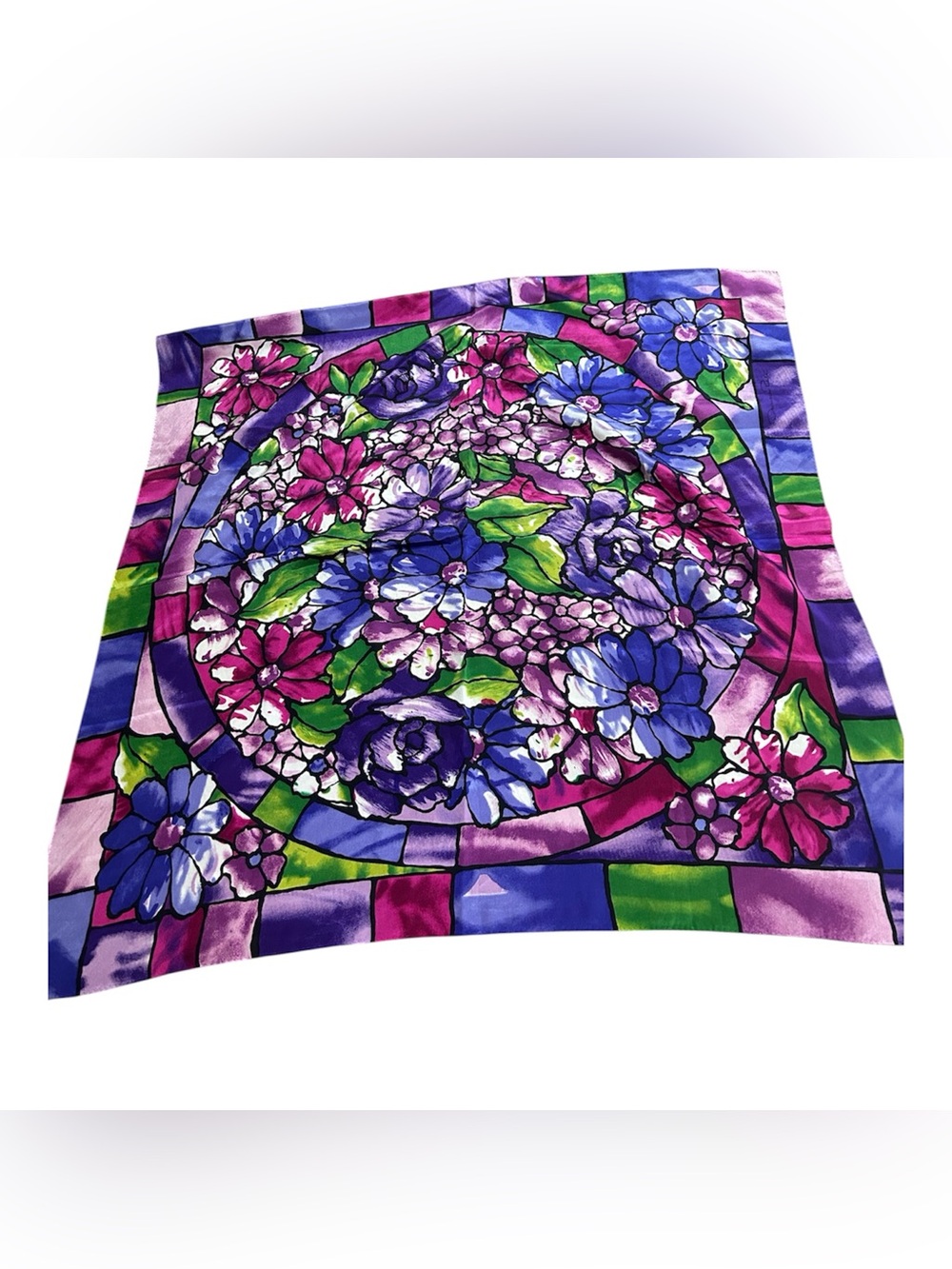 Oscar de la Renta Floral Head Scarf in Purple and Pink